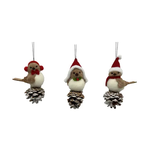 Hanger Bird w/Pinecone 3ass.18cm