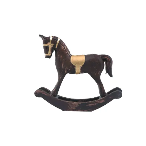 ROCKING HORSE 13CM BROWN/GOLD