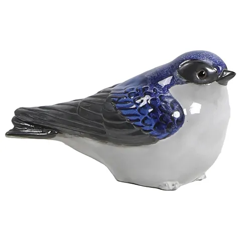 Deco vogel l25cm w11cm h13cm blue/white/antra