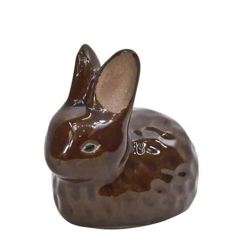 Deco glazed konijn l10cm w7cm h9cm shiny brown