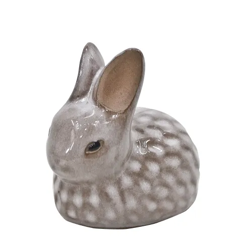 Deco glazed konijn l10cm w7cm h9cm spring white